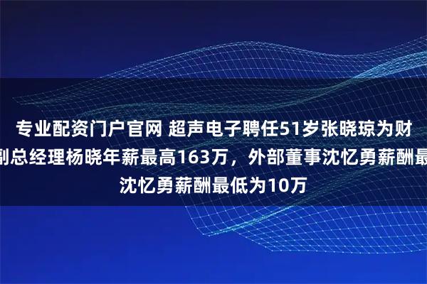 专业配资门户官网 超声电子聘任51岁张晓琼为财务总监，副总经理杨晓年薪最高163万，外部董事沈忆勇薪酬最低为10万